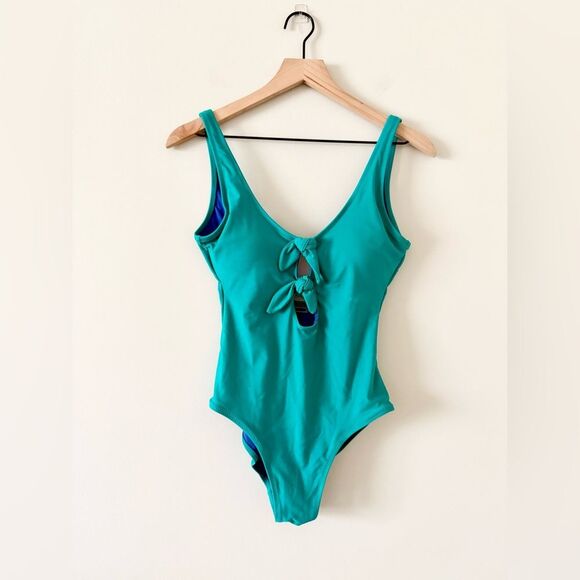 Old Navy Tie Front One Piece Swimsuit in Teal - Size S - Picture 1 of 5